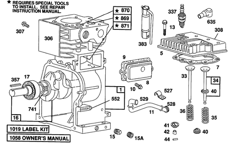 Cylinder Head, Cylinder Diagram and Parts List for 82232-0386-01  Briggs and Stratton Engine